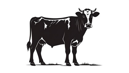 Fototapeta premium Elegant black and white vector illustration of a standing Holstein cow
