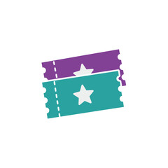 Colorful purple and teal star tickets for entertainment events, special admissions, and rewarding experiences