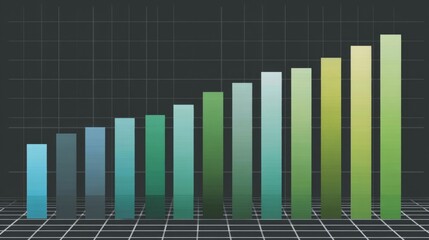 A row of vertical bars in a gradient from blue to green, symbolizing financial performance over time, with a subtle grid background for a professional look