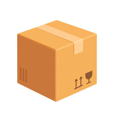 Cardboard box with package tape and fragile symbol for shipping and delivery