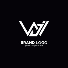 Modern Unique W and J Letter Monogram Logo with Black Background.