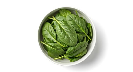 Obraz premium Fresh green spinach leaves in a white oval bowl