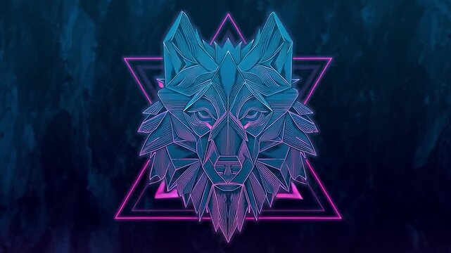 Geometric Wolf Head, Neon Design, Abstract Art