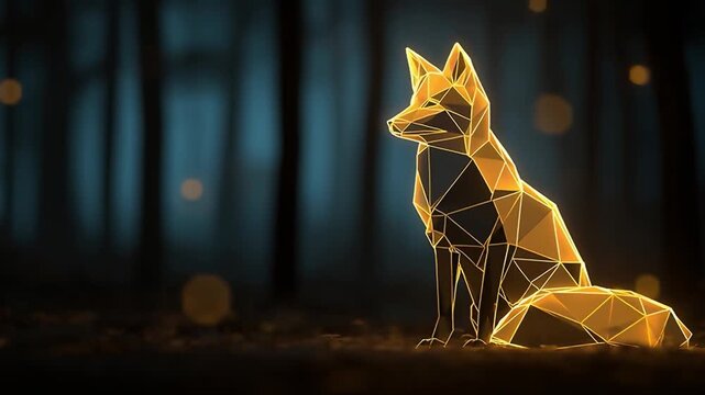 Glowing Fox in Mystical Forest - Low Poly Art