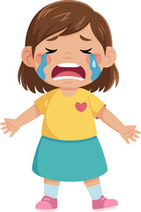 Crying little girl, sad cartoon character, emotional child, tears on face, upset expression, tantrum moment, flat illustration, childhood emotion, parenting, stress, care
