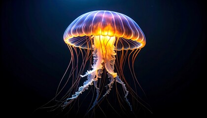 Bioluminescent jellyfish, glowing in dark water