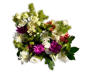 top view of stunning bouquet isolated on white background 