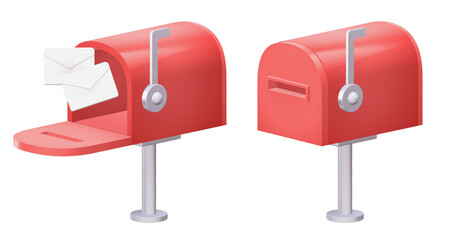 3D Red Mailbox Stand with Opening Lid and Letter Envelopes