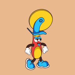 Retro character design from tired pizza cutter