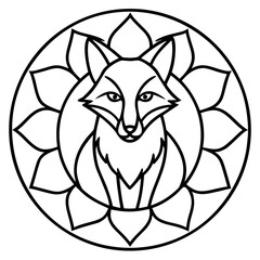 Geometric Fox Mandala Outline Vector Design