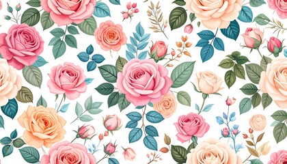Elegant Rose Pattern with Pink and Peach Blooms for a Romantic Floral Design