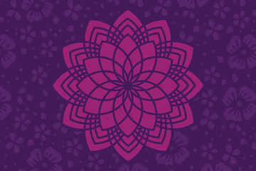Mandala Flower Design on Purple Background – Geometric Floral Pattern with Ethnic Motif