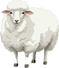 Cute white sheep cartoon illustration, fluffy wool farm animal, livestock vector graphic, realistic sheep drawing, agriculture concept, isolated clipart