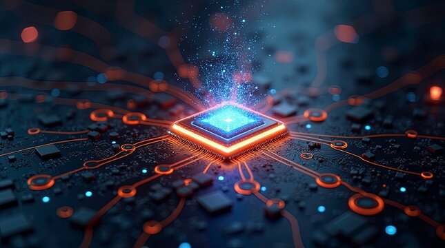 Concept high-resolution image of an chip, selective focus, AI Generative