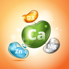 Organic shape vitamin calcium, zinc, magnesium bubbles for supplement label and packaging