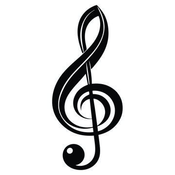 Isolated Black Treble Clef Silhouette on White Background