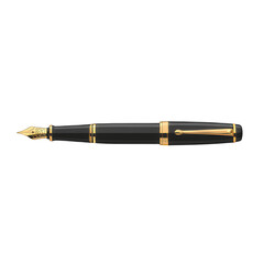 Naklejka premium Gold Trim Fountain Pen with Black Body on Transparent Background, Elegant Design Element