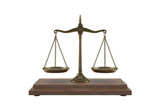 Gold Scales of Justice on Transparent Background, 3D Realism Legal Icon