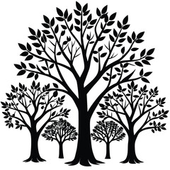 Obraz premium Ethereal Set of Black Silhouette Trees on a Pure White Background