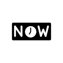 Now Text Emblem with Clock Detail in Bold Style