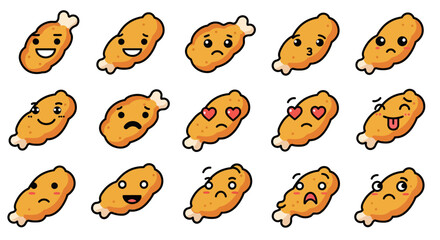 Fototapeta premium Fried Chicken Wing Emoji Vector – Cute Cartoon Food Icons for Sticker and Menu Design
