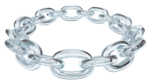 Stunning 3D rendering of clear plastic chain, showcasing its glossy finish and intricate links. This eye catching piece can be used in various design projects or as unique accessory