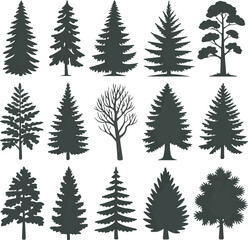 Obraz premium Set of pine trees silhouettes. Vector illustration in flat style.