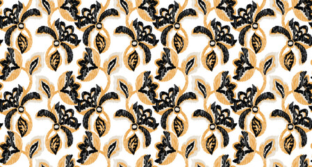 seamless scribble flowers pattern. Hand draw abstract ikat pattern.