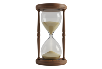 Hourglass Sand Timer with Wooden Frame on Transparent Background, 3D Realism Graphic for Web Design
