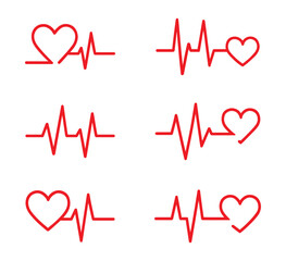 Heartbeat Line with Heart Icon Set