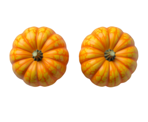 Orange Striped Pumpkin with Yellow Spots, Glossy 3D Realism on Transparent Background, Halloween Graphic