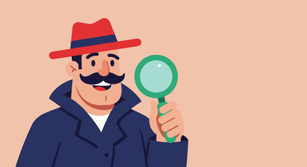 Vector Illustration of Cartoon Detective with Magnifying Glass &ndash; Mystery Character Design
