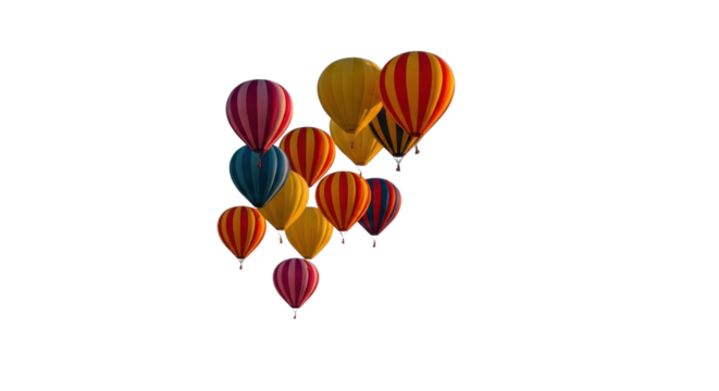 Vibrant hot air balloons ascend gracefully, painting the sky with color and adventure.