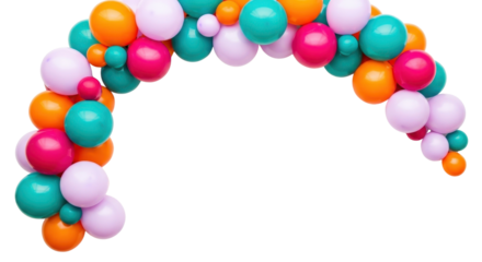 Vibrant balloon arch frames festive celebration with joyful, playful design elements