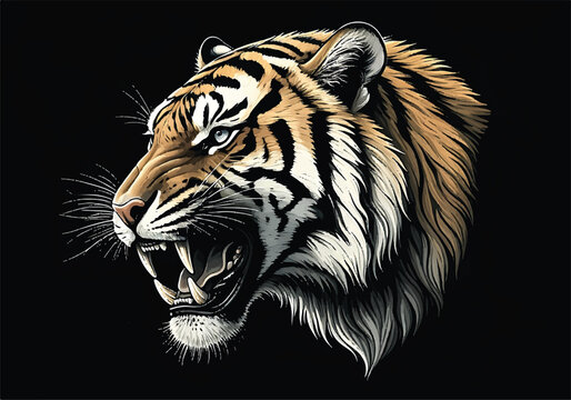 Computer graphic, Tigger lines art carbon painting for decorate new products. wildlife, biological, draw, dangerous, natural, elegant, terrifying, arrogant, cat, animal, feline, art, beauty, fashion .