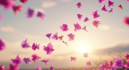 Delicate Pink Flowers Falling in the Sunset