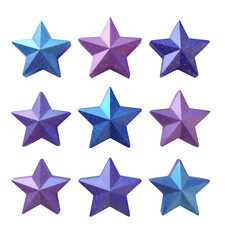 Obraz premium Purple and Blue Geometric Stars with Glossy Finish on Transparent Background, 3D Design Elements for Digital Media