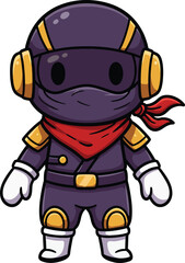 Chibi character in purple ninja outfit with red scarf vector illustration