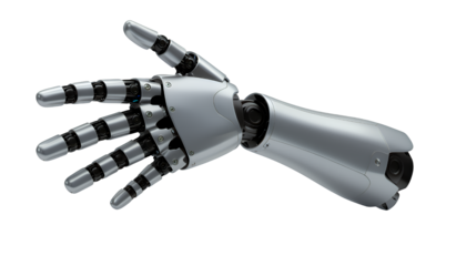 Silver Robotic Hand with Transparent Background, 3D Realism Design Element