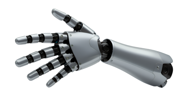 Silver Robotic Hand with Transparent Background, 3D Realism Design Element