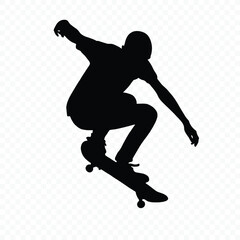 Silhouette of a Skateboarder Performing a Trick against a Transparent Background Creating a Dynamic Isolated Image