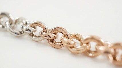 Obraz premium A detailed shot of a gold chain, with a modern and polished design, on white background