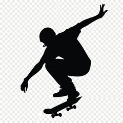 Silhouette of a Skateboarder Performing a Trick against a Transparent Background Creating a Dynamic Isolated Image