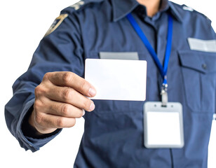 Security Guard Presenting Blank Identification Card
