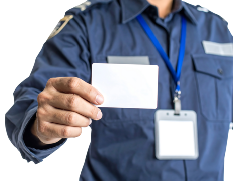 Security Guard Presenting Blank Identification Card