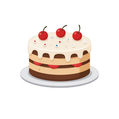 White Chocolate Cherry Cake with Transparent Background, 3D Realism Design Element