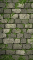 Obraz premium Stone wall, weathered, moss growth, textured surface.