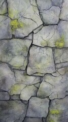 Obraz premium Cracked stone wall, grey, lichen accents.