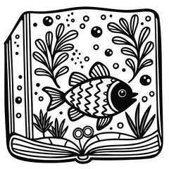 Fototapeta premium Underwater Artistry: Hand-Drawn Depictions of Marine Life in the Vast Ocean Depths