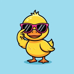 Cool cartoon duckling wearing sunglasses on a blue background vector illustration